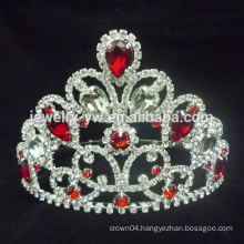 Newest design fashion red rhinestone heart wholesale wedding tiara